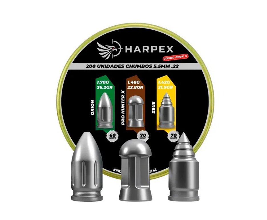 Kit 10  Cx MIX Chumbinho Harpex Orion, Pro Hunter X, Zeus 5,5mm 200 pcs/pot + Alvos