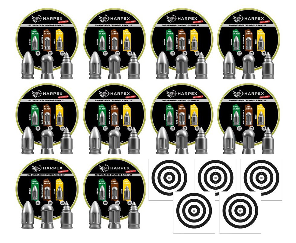 Kit 10  Cx MIX Chumbinho Harpex Orion, Pro Hunter X, Zeus 5,5mm 200 pcs/pot + Alvos