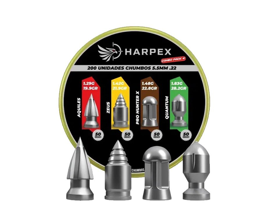 Kit 03 Cx MIX Chumbinho Harpex Aquiles, Zeus, Pro Hunter X, Quantum 5,5mm 200 pcs/pot + Alvos