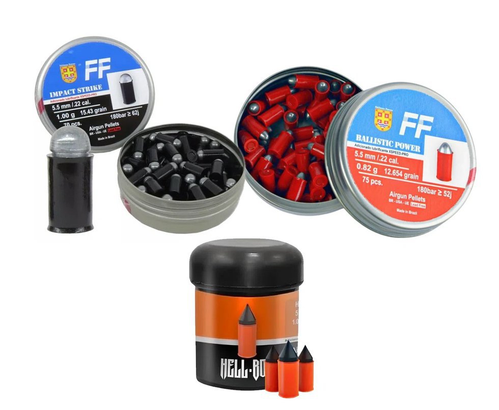 Kit 03 Cx de Chumbinho Premium Alta Penetração Balistic Power Prometheus 5,5 .22 75un - FF + Chumbinho Impact Strike + Chumbinho Hell boy