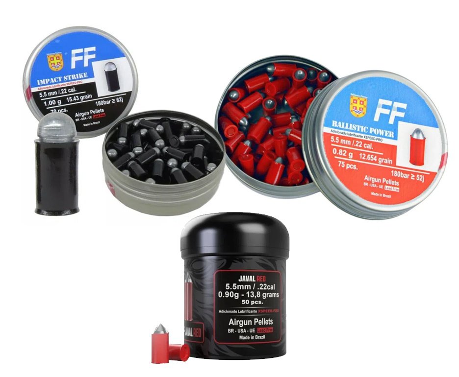 Kit 03 Cx de Chumbinho Premium Alta Penetração Balistic Power Prometheus 5,5 .22 75un - FF + Chumbinho Impact Strike + Chumbinho Java Red