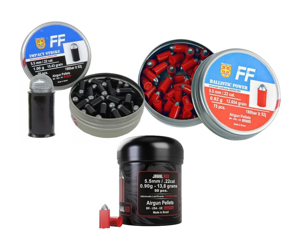 Kit 03 Cx de Chumbinho Premium Alta Penetração Balistic Power Prometheus 5,5 .22 75un - FF + Chumbinho Impact Strike + Chumbinho Java Red