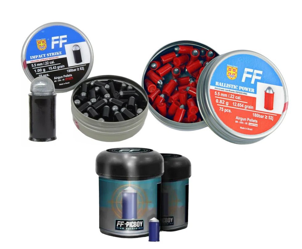 Kit 03 Cx de Chumbinho Premium Alta Penetração Balistic Power Prometheus 5,5 .22 75un - FF + Chumbinho Impact Strike + Chumbinho Pic Boy