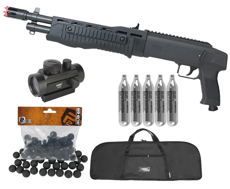 Shotgun Escopeta CO2 Umarex T4E TB Gen2 Cal .68 + Esferas de Borracha + Co2 + Capa + Red Dot