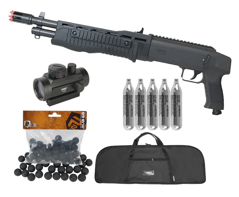 Shotgun Escopeta CO2 Umarex T4E TB Gen2 Cal .68 + Esferas de Borracha + Co2 + Capa + Red Dot