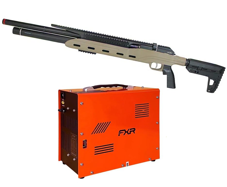 Carabina PCP Semi-Auto M50 Tempesta Desert 5,5 QGK/SPA Artemis + Compressor Portátil Trivolt Compact 2 Coolers FXR