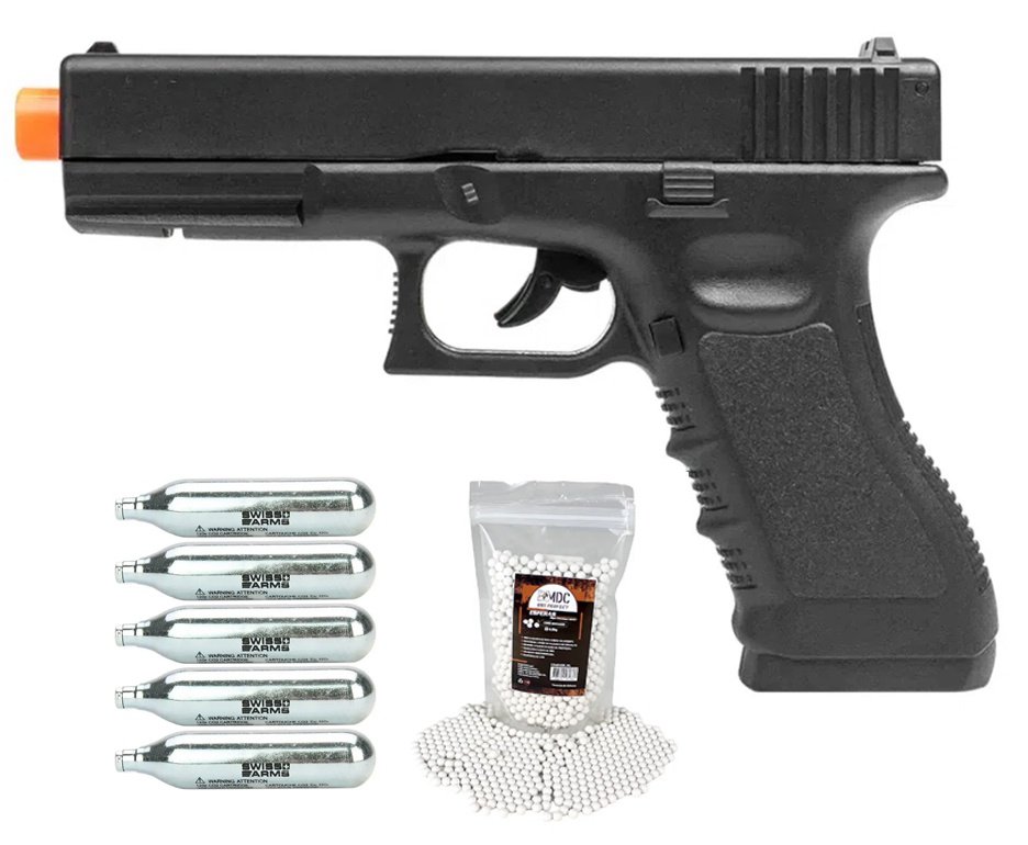 Pistola de Airsoft Gás CO2 Glock G17 6,0mm - Rossi + BBs + Co2