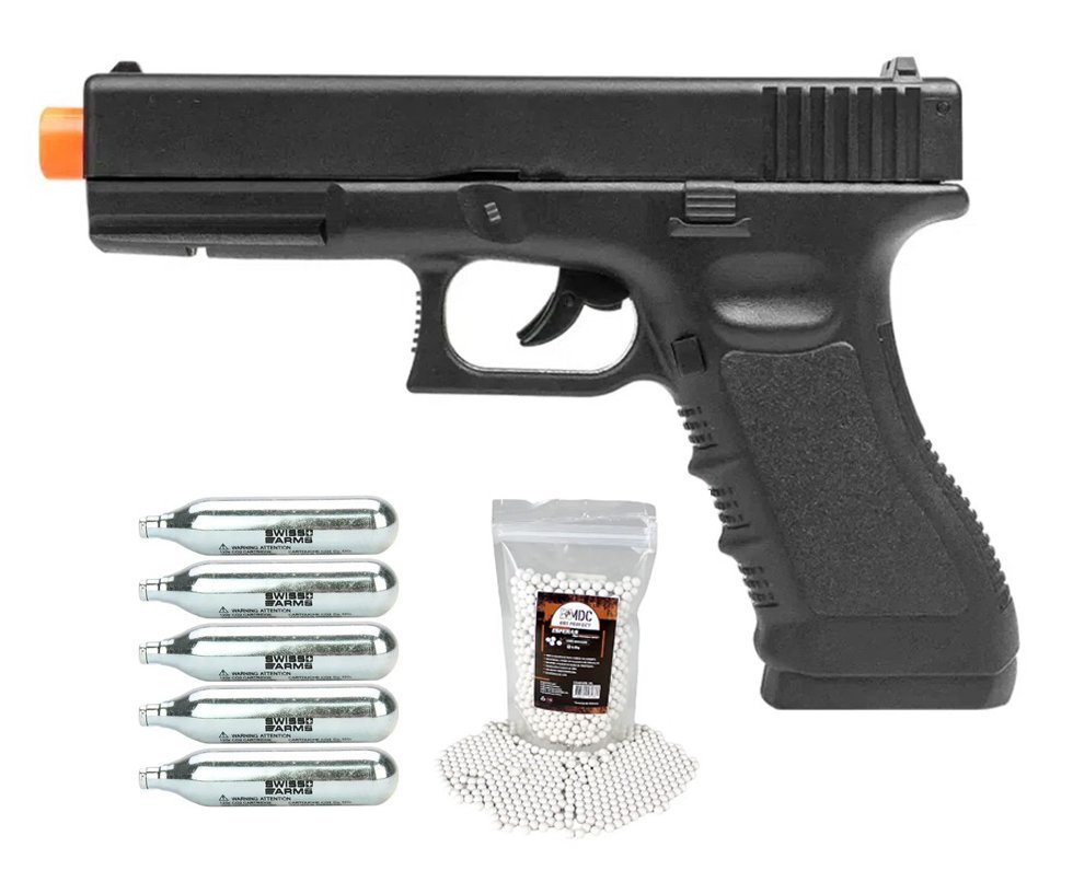 Pistola de Airsoft Gás CO2 Glock G17 6,0mm - Rossi + BBs + Co2