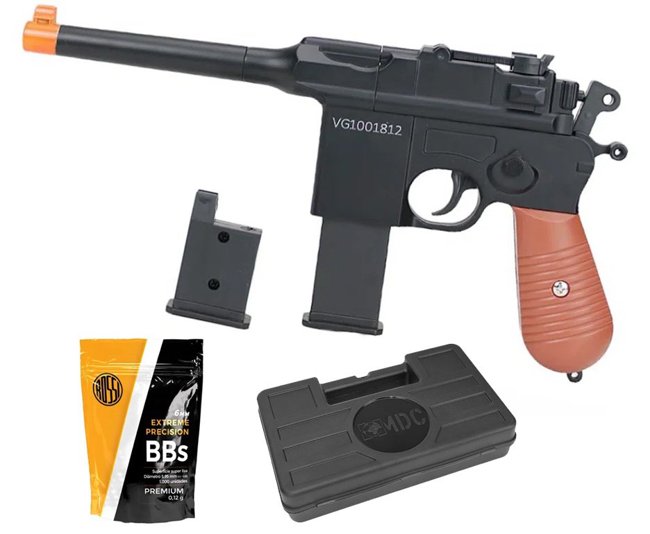 Pistola de Airsoft VG Mauser C96 V10 Metal Mola 6mm - VG Rossi + Case + BBS