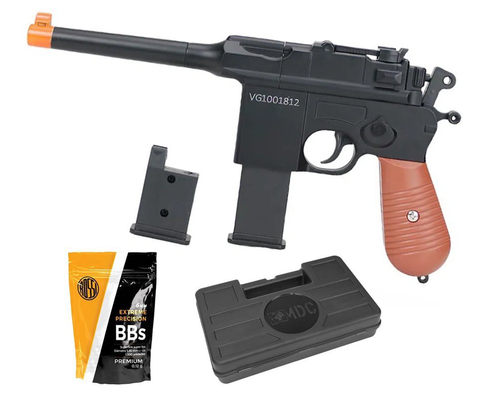 Pistola de Airsoft VG Mauser C96 V10 Metal Mola 6mm - VG Rossi + Case + BBS