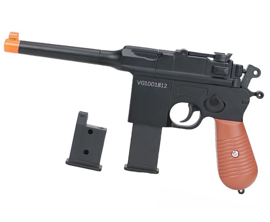 Pistola de Airsoft VG Mauser C96 V10 Metal Mola 6mm - VG Rossi + Case + BBS + Alvos