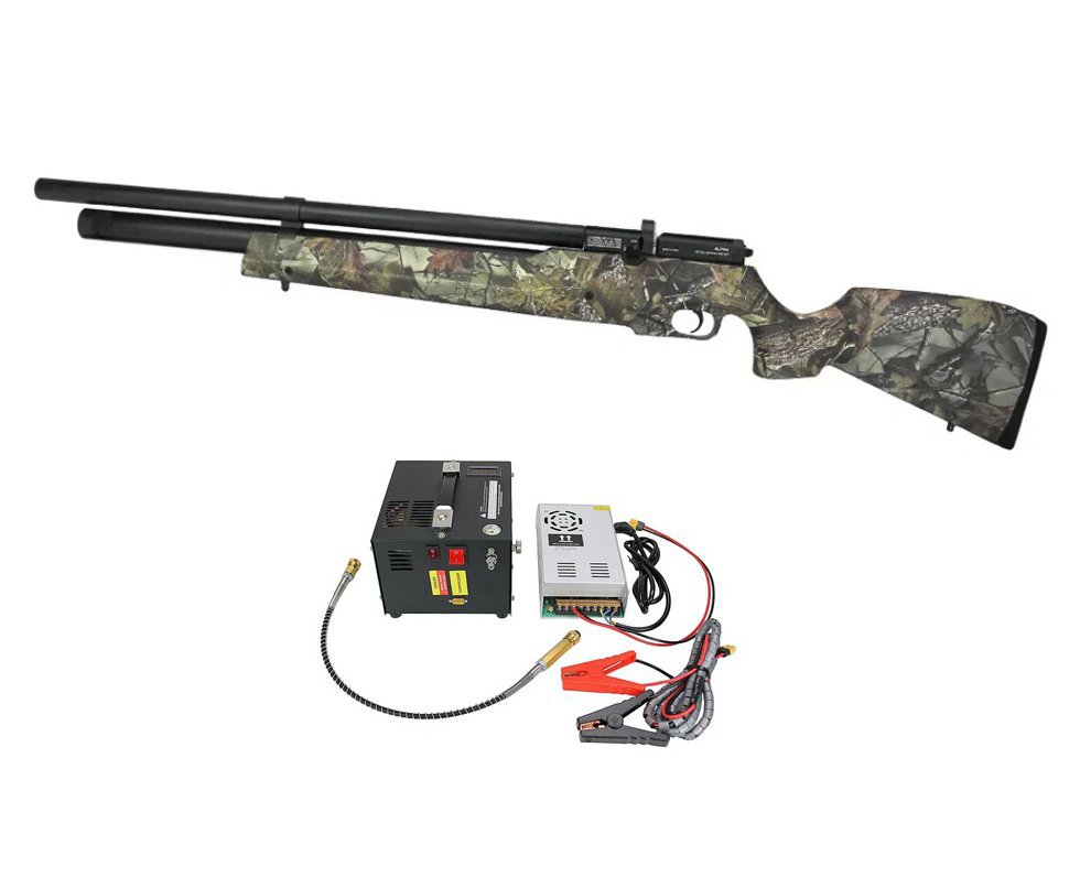 Carabina De Pressão PCP Alpha Camuflada Multishot 10 Tiros 5,5mm - Nova Vista + Compressor Portátil Trivolt Compact