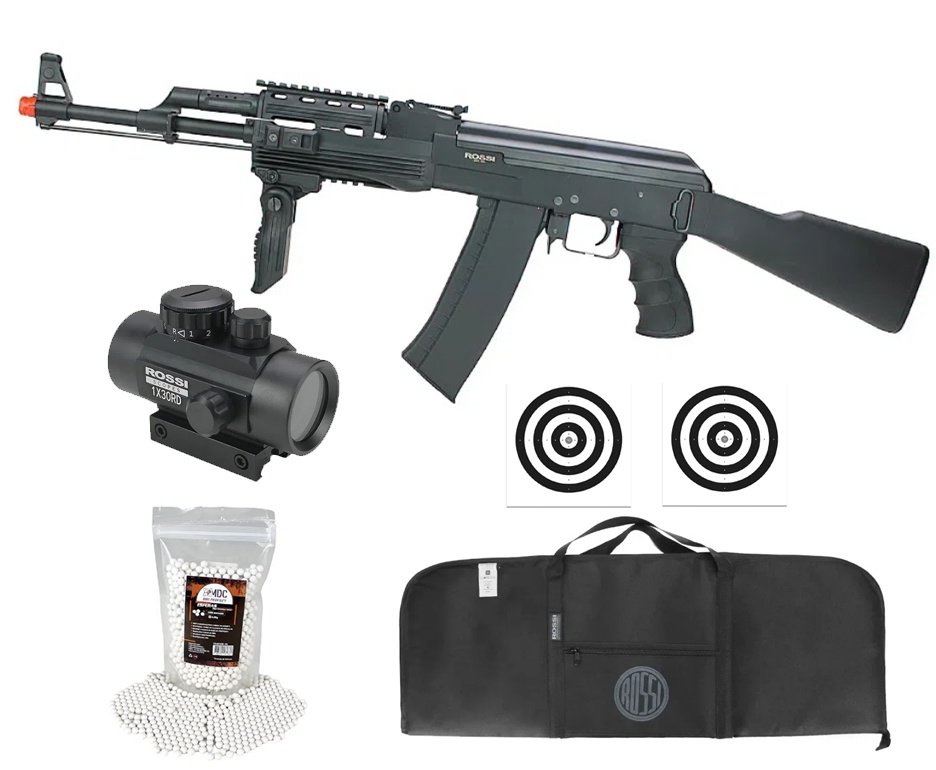 Rifle de Airsoft Neptune Sentinel AK Tactical AEG 6mm - Rossi + Capa + BBS + Red dot 1x30 + Alvos