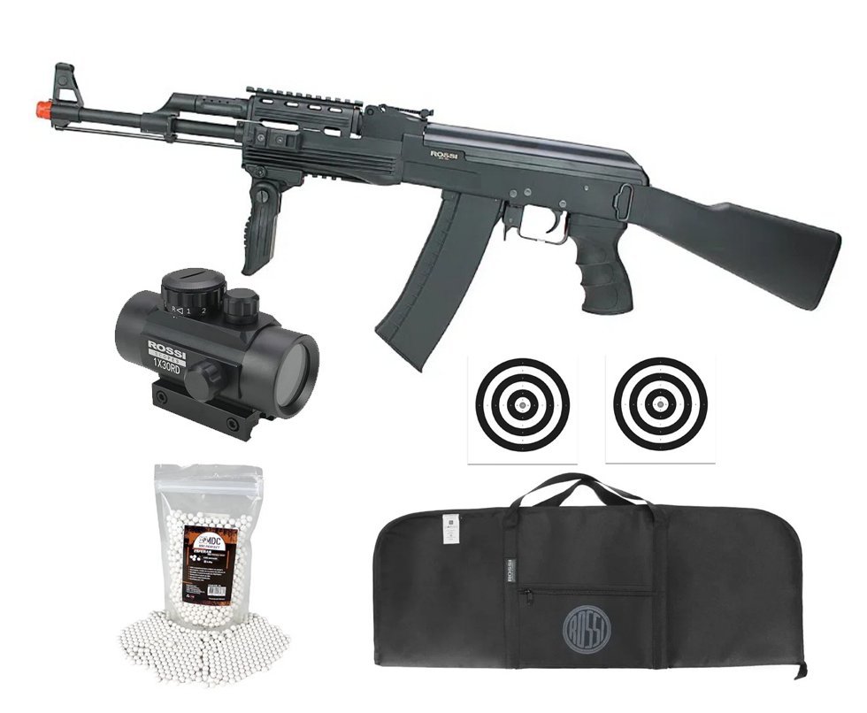 Rifle de Airsoft Neptune Sentinel AK Tactical AEG 6mm - Rossi + Capa + BBS + Red dot 1x30 + Alvos