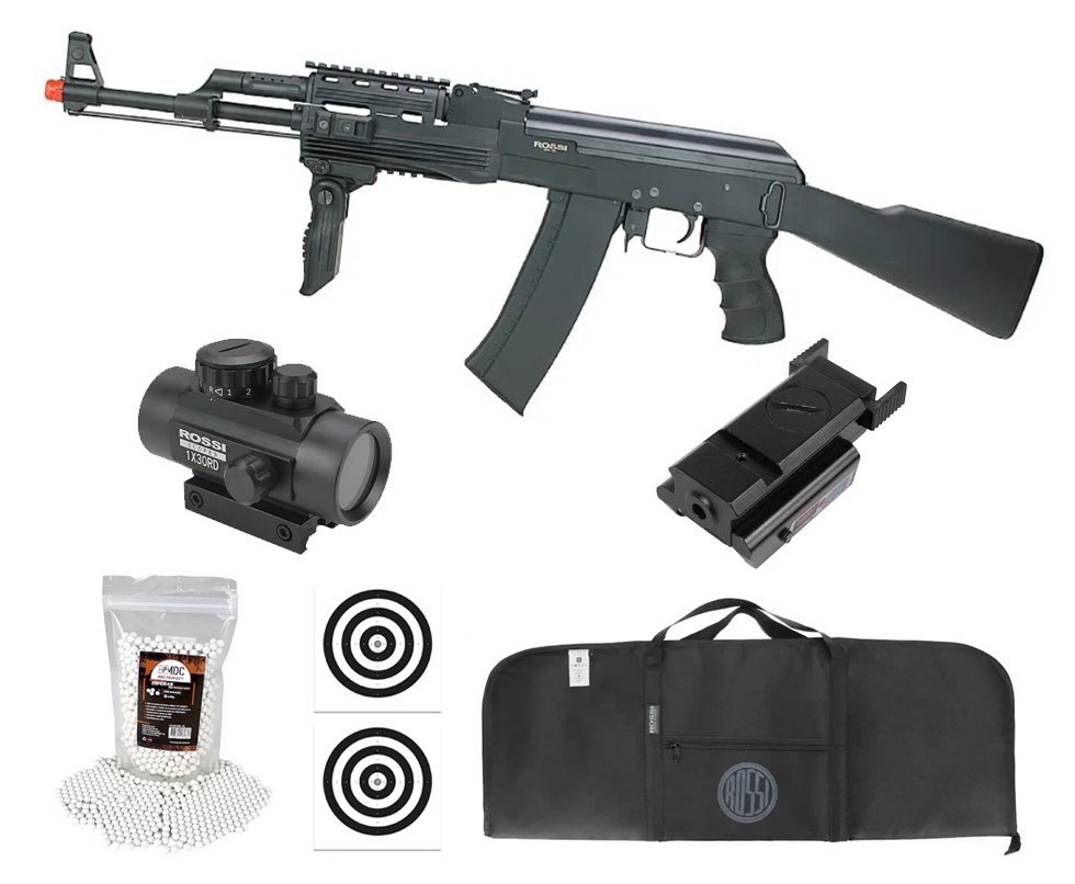 Rifle de Airsoft Neptune Sentinel AK Tactical AEG 6mm - Rossi + Capa + BBS + Red dot 1x30 + Alvos + Laser