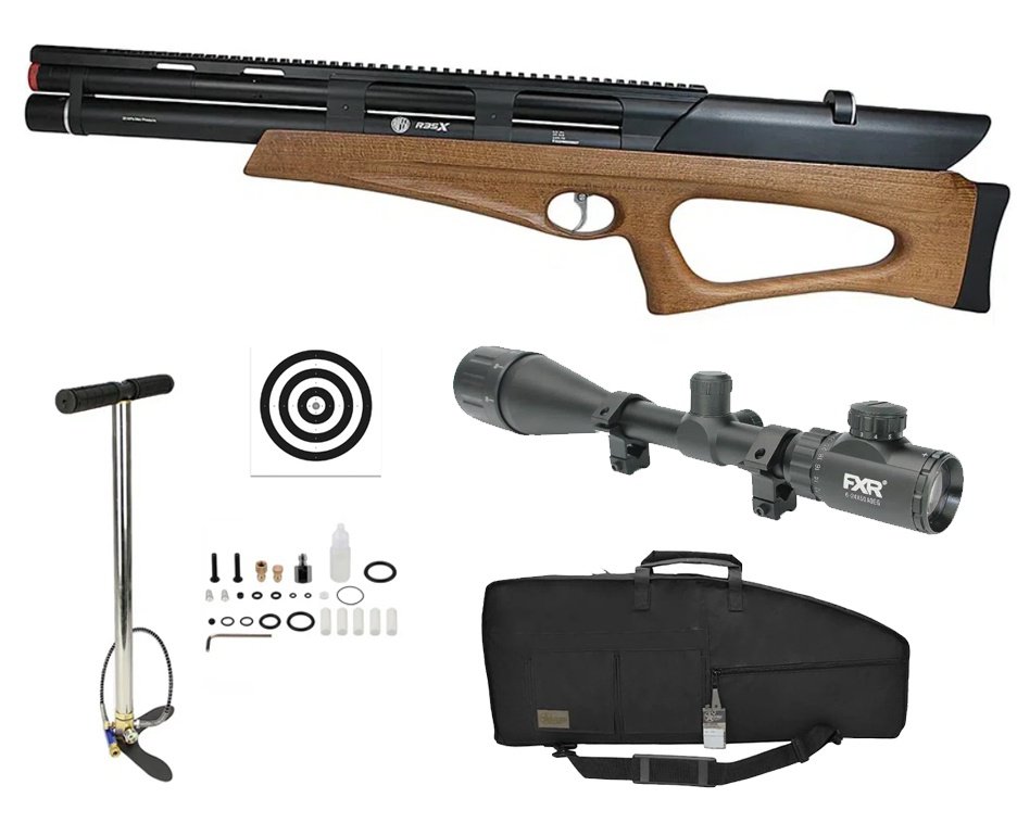 Carabina de Pressão Rossi PCP R35-X Semi Auto BP Wood 6,35mm + Case / Capa + Bomba + Luneta 6-24x50+ Alvos