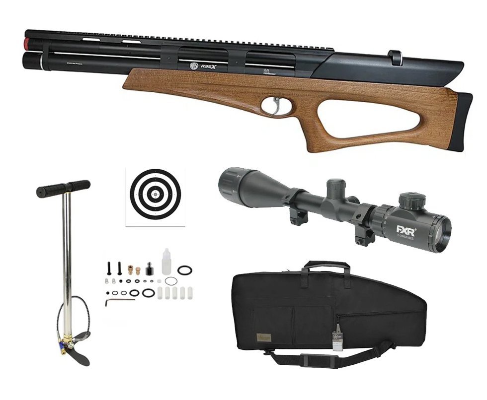 Carabina de Pressão Rossi PCP R35-X Semi Auto BP Wood 6,35mm + Case / Capa + Bomba + Luneta 6-24x50+ Alvos
