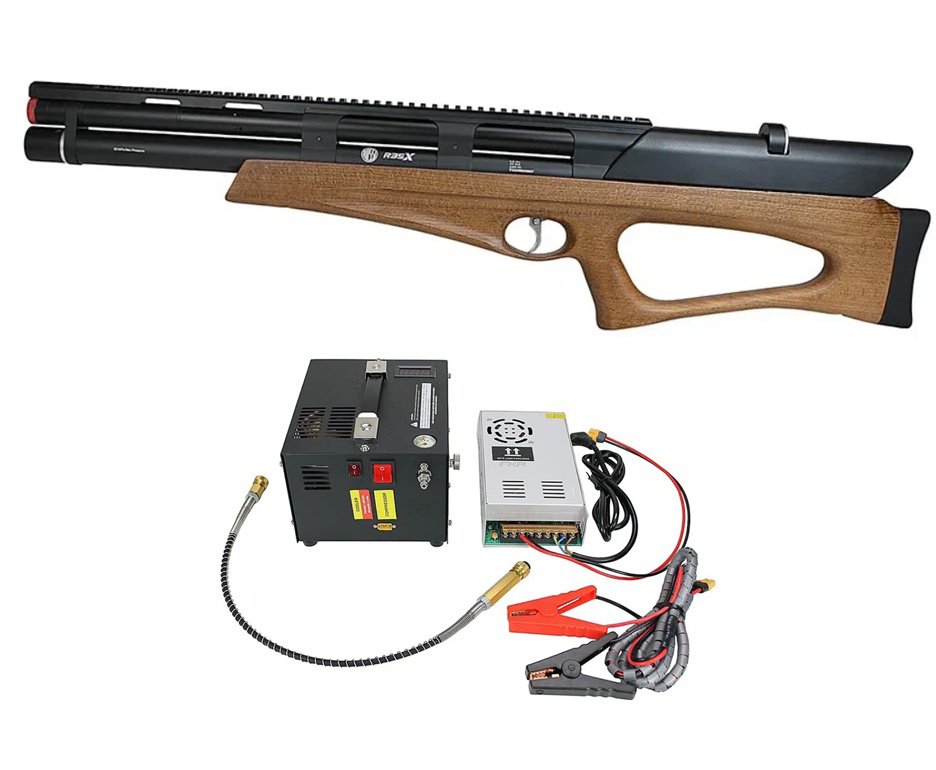 Carabina de Pressão Rossi PCP R35-X Semi Auto BP Wood 6,35mm + Compressor Portátil Trivolt Compact