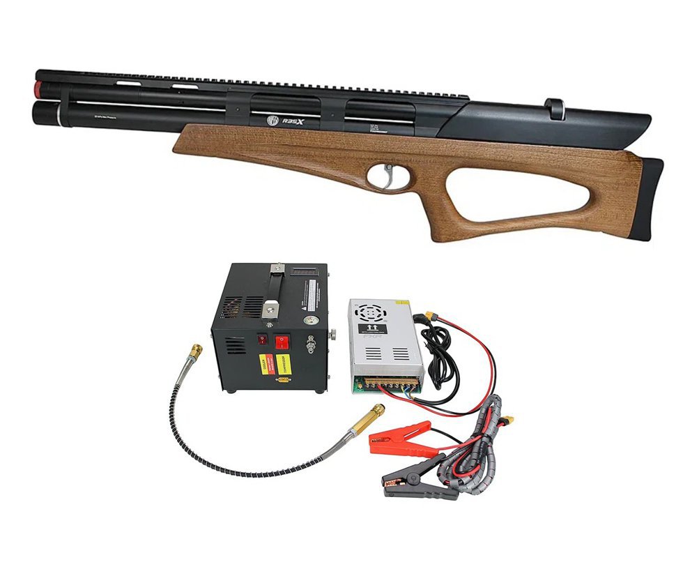 Carabina de Pressão Rossi PCP R35-X Semi Auto BP Wood 6,35mm + Compressor Portátil Trivolt Compact