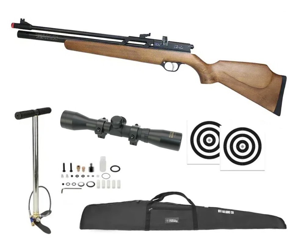 Carabina de Pressão PCP Rossi Dione VR madeira 5,5mm - Rossi + Bomba + Capa + Luneta 4x32 + Alvos
