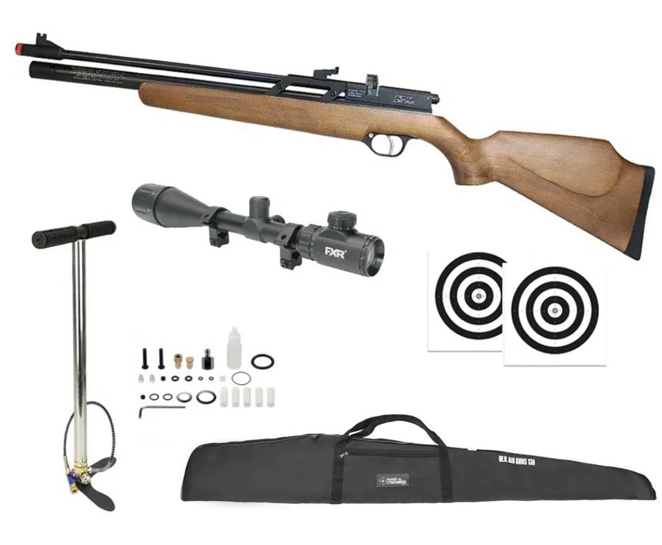 Carabina de Pressão PCP Rossi Dione VR madeira 5,5mm - Rossi + Bomba + Capa + Luneta 4x32 + Alvos