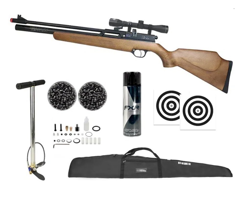 Carabina de Pressão PCP Rossi Dione VR madeira 5,5mm - Rossi + Bomba + Capa + Luneta 4x32 + Alvos + Chumbo + Desengripante / Anticorrosivo