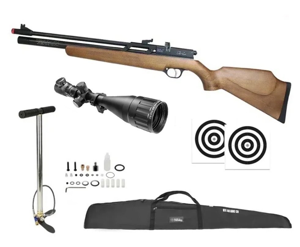 Carabina de Pressão PCP Rossi Dione VR madeira 5,5mm - Rossi + Bomba + Capa + Luneta 6-24x50 + Alvos