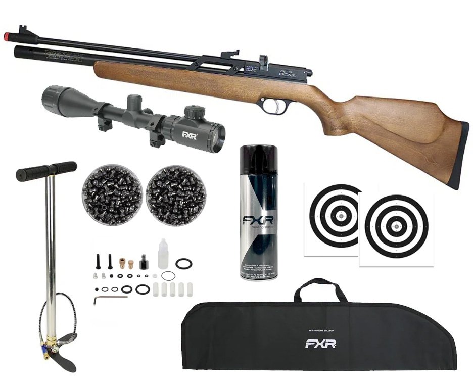 Carabina de Pressão PCP Rossi Dione VR madeira 5,5mm - Rossi + Bomba + Capa + Luneta 4-16x50 + Alvos + Chumbo + Desengripante / Anticorrosivo