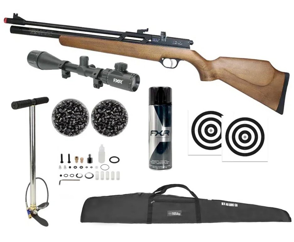Carabina de Pressão PCP Rossi Dione VR madeira 5,5mm - Rossi + Bomba + Capa + Luneta 4-16x50 + Alvos + Chumbo + Desengripante / Anticorrosivo