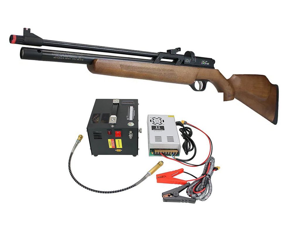 Carabina de Pressão PCP Rossi Dione VR madeira 5,5mm - Rossi + Compressor Portátil Trivolt Compact