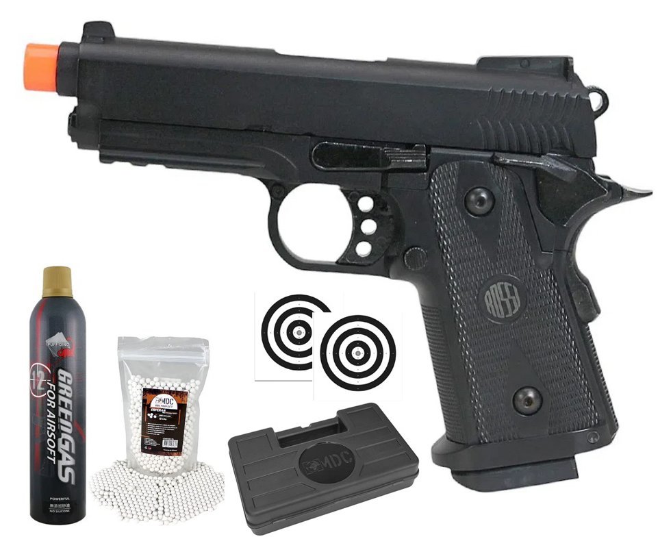 Pistola de Airsoft Gás GBB Hi-Capa Short Blowback 6.0mm - Rossi + GBB + Case + BBS + Alvos