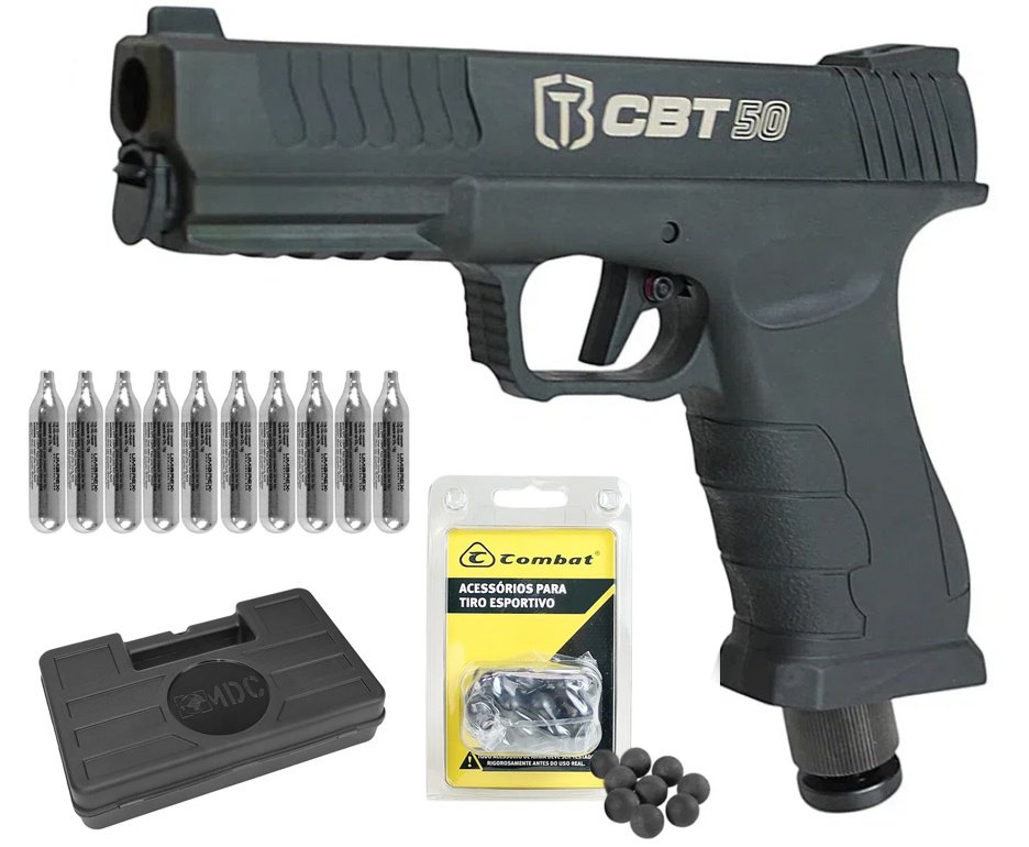 Pistola Home Defense CO2 CBT-50 Cal .50 HDP LDL - Combat + Co2 + Esferas de Polimero + Case