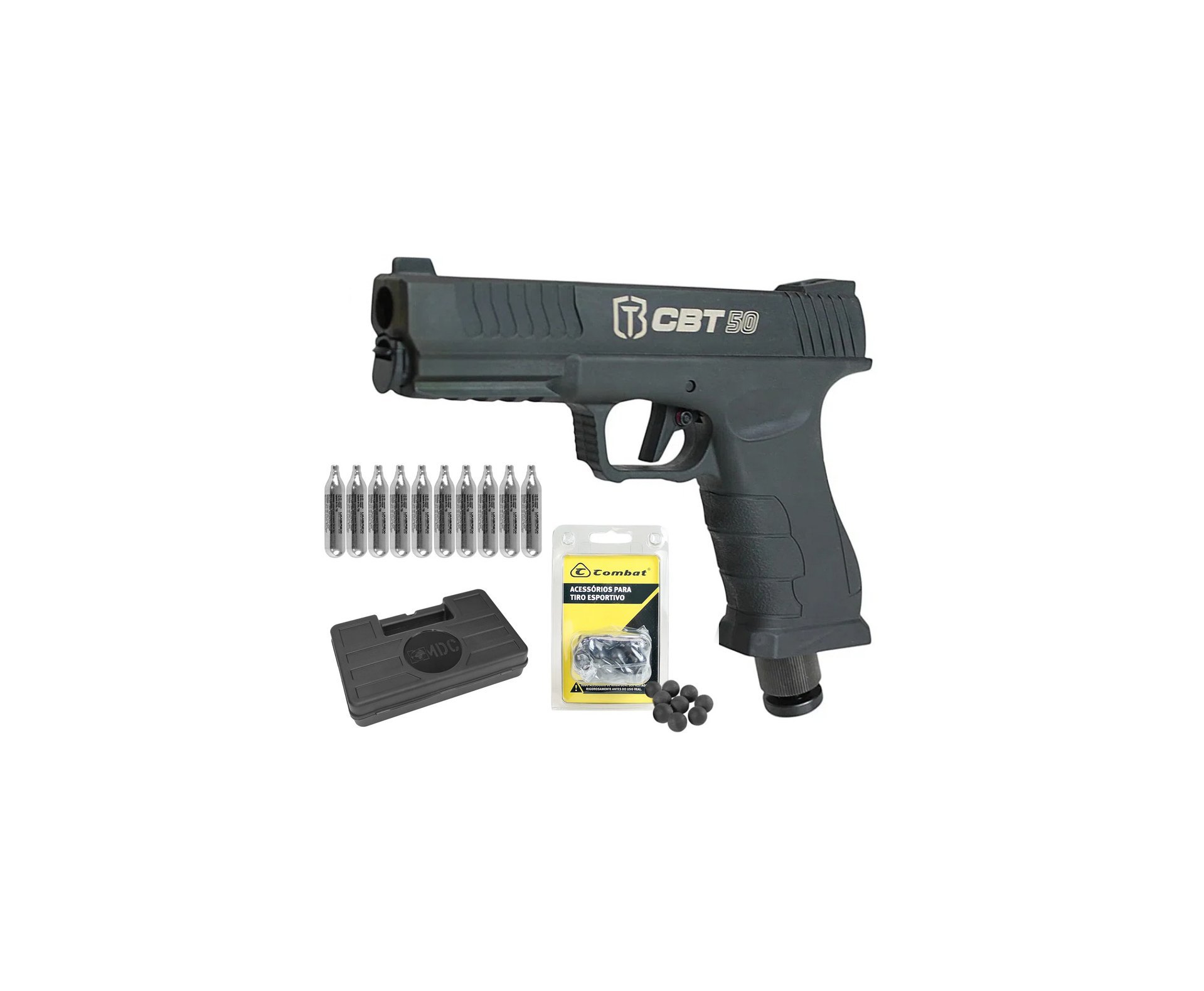 Pistola Home Defense CO2 CBT-50 Cal .50 HDP LDL - Combat + Co2 + Esferas de Polimero + Case