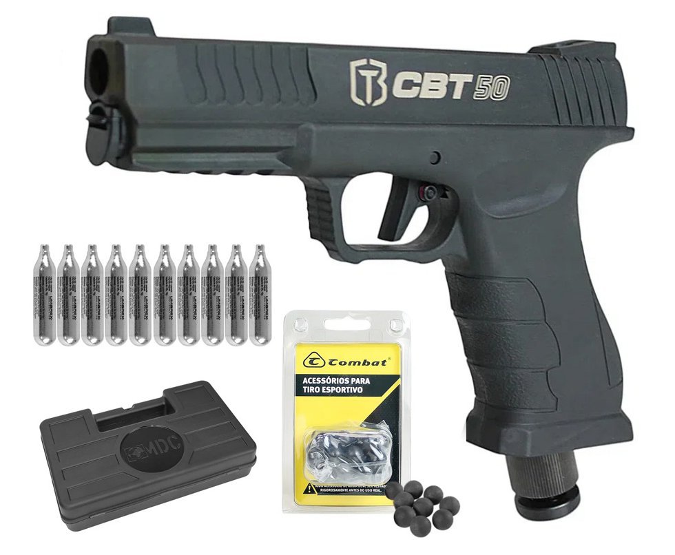 Pistola Home Defense CO2 CBT-50 Cal .50 HDP LDL - Combat + Co2 + Esferas de Polimero + Case