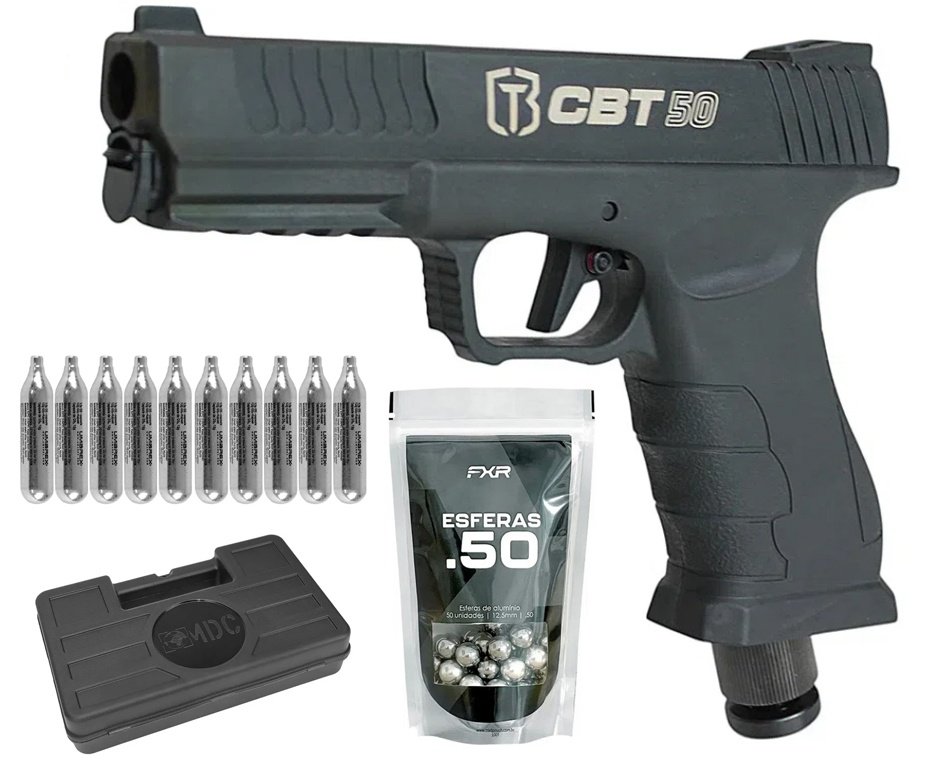 Pistola Home Defense CO2 CBT-50 Cal .50 HDP LDL - Combat + Co2 + Esferas de Alumínio  + Case