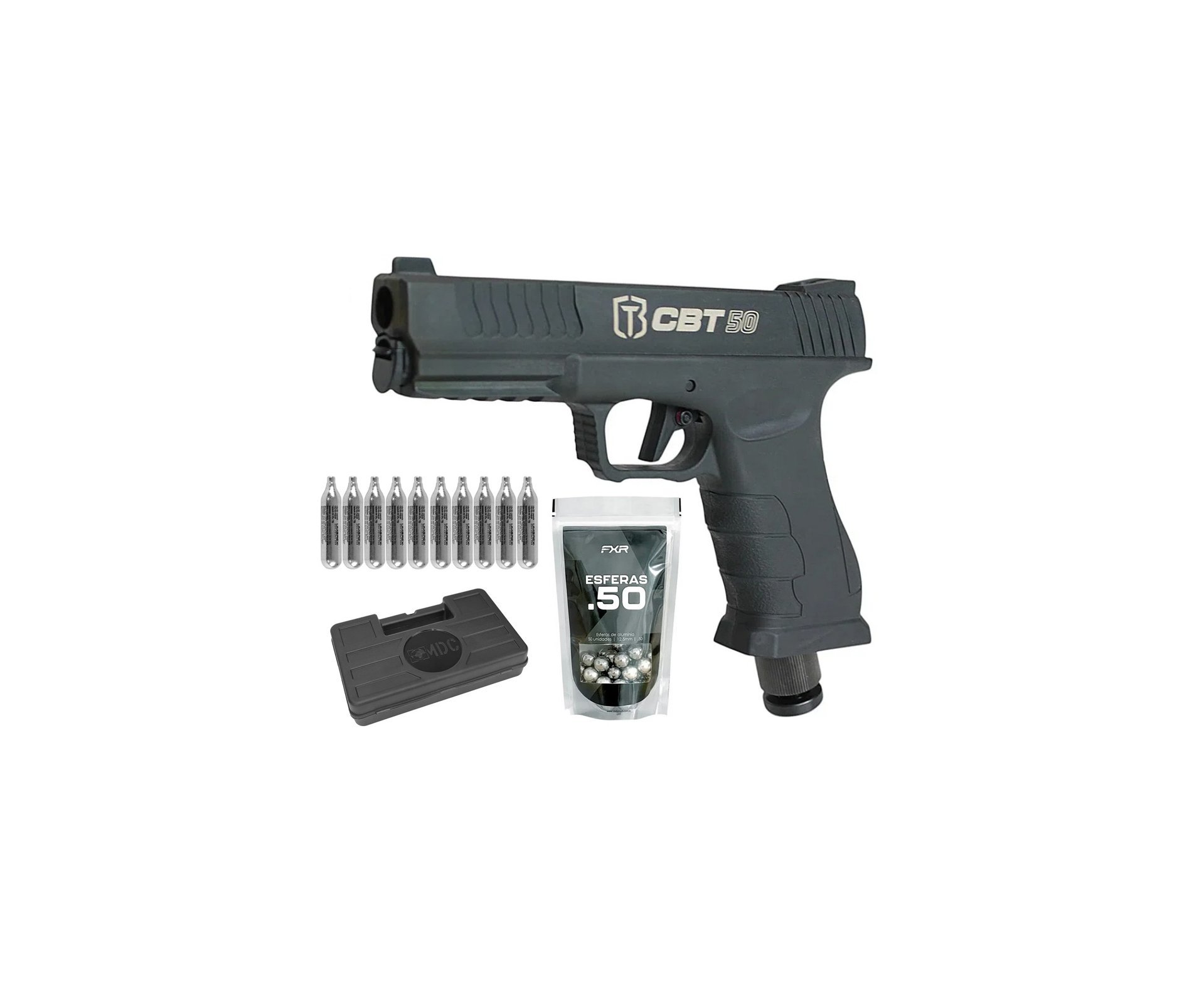 Pistola Home Defense CO2 CBT-50 Cal .50 HDP LDL - Combat + Co2 + Esferas de Alumínio  + Case