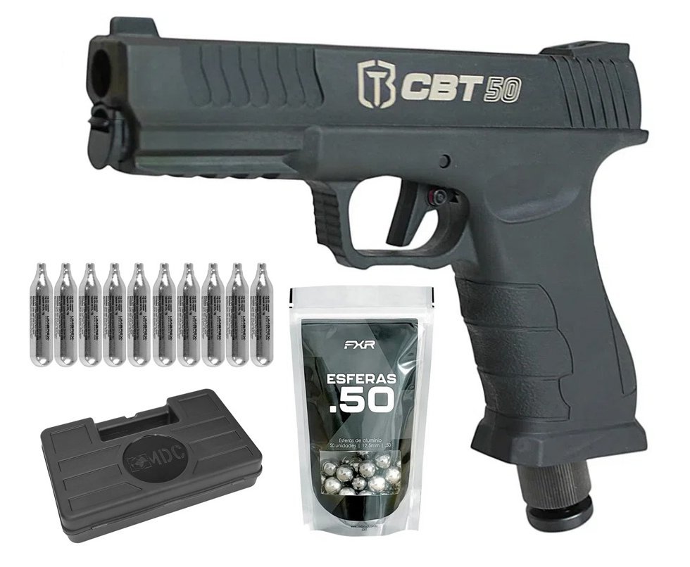 Pistola Home Defense CO2 CBT-50 Cal .50 HDP LDL - Combat + Co2 + Esferas de Alumínio  + Case