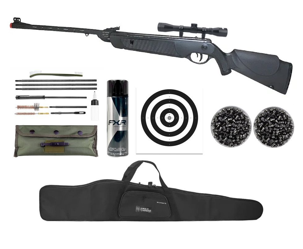 Carabina de Pressão Rossi Dione Sport MH 4,5mm - Rossi + Luneta 4x32 + Capa + Chumbo + Alvos + Kit Limpeza + Desengripante / Anticorrosivo