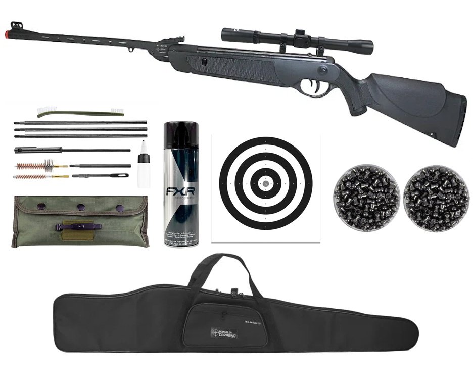 Carabina de Pressão Rossi Dione Sport MH 4,5mm - Rossi + Luneta 4x20 + Capa + Chumbo + Alvos + Kit Limpeza + Desengripante / Anticorrosivo