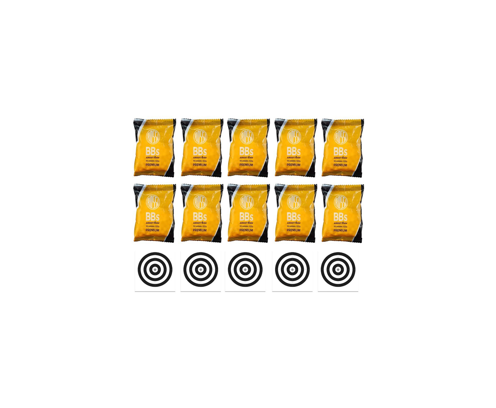 Kit 10 unidades pacote BBs Rossi 0,12G Airsoft 6,0MM 150und + Alvos