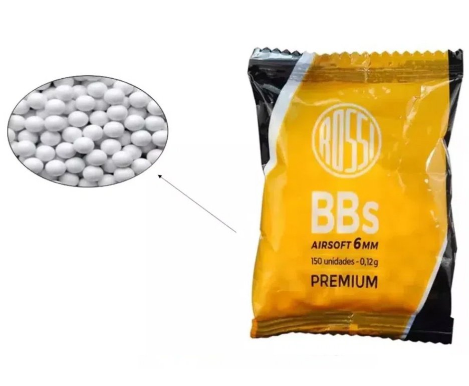 Kit 30 Pacotes munição BBs Rossi 0,12G Airsoft 6,0MM 150und + Alvos
