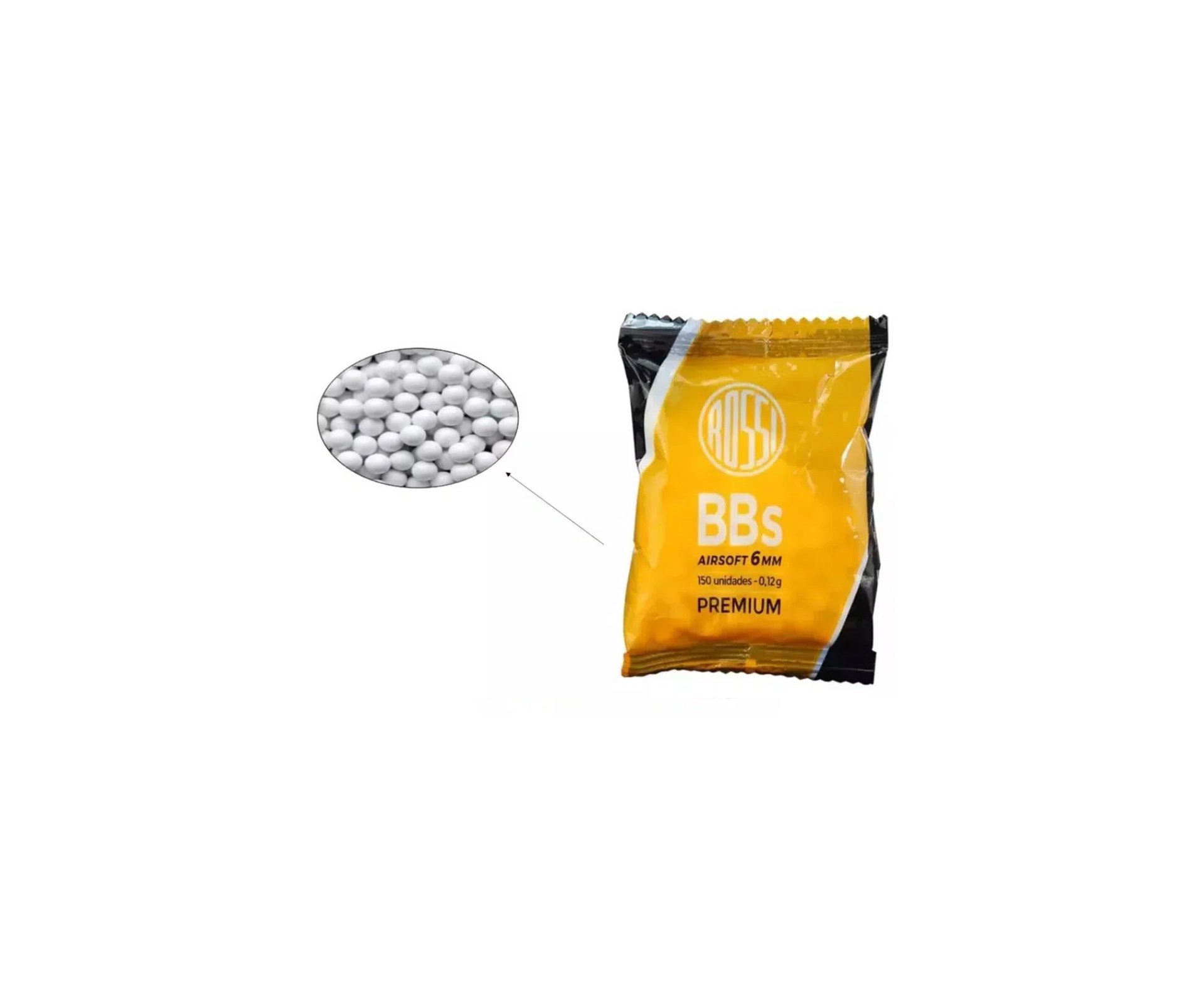 Kit 30 Pacotes munição BBs Rossi 0,12G Airsoft 6,0MM 150und + Alvos