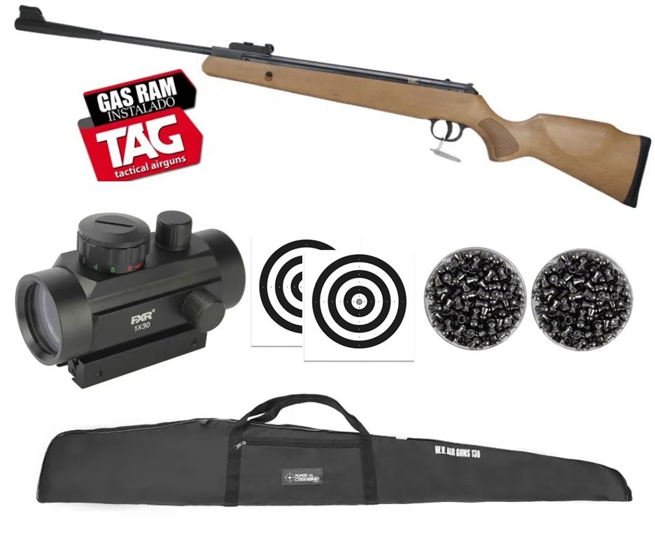 Carabina de Pressão Montana 4.5mm Gas Ram Madeira SPA by TAG + Red Dot + Capa + Chumbo + Alvos