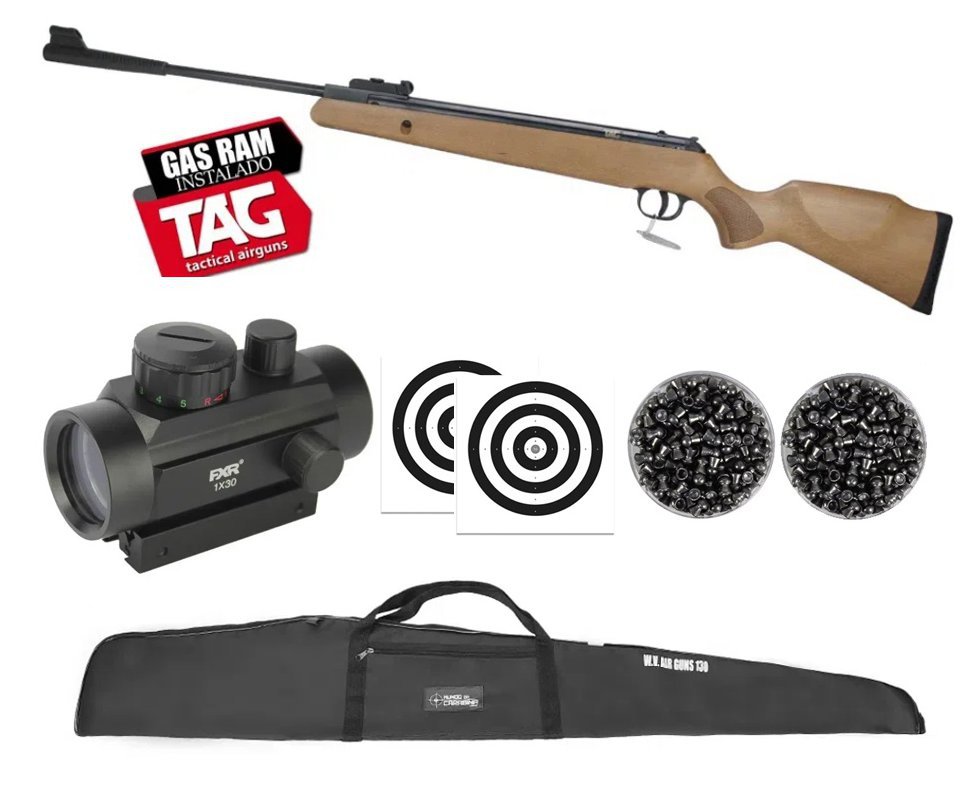 Carabina de Pressão Montana 4.5mm Gas Ram Madeira SPA by TAG + Red Dot + Capa + Chumbo + Alvos