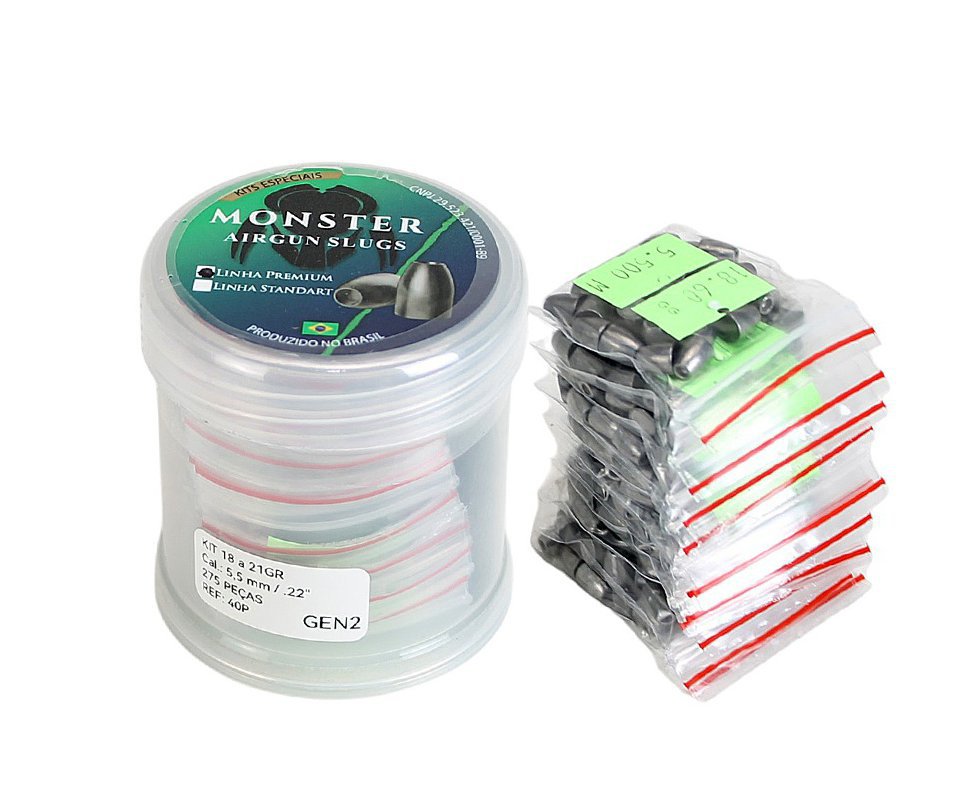 Kit teste Chumbinho Slug Monster 5,5mm 18 a 21gr Press GEN2 - 275un