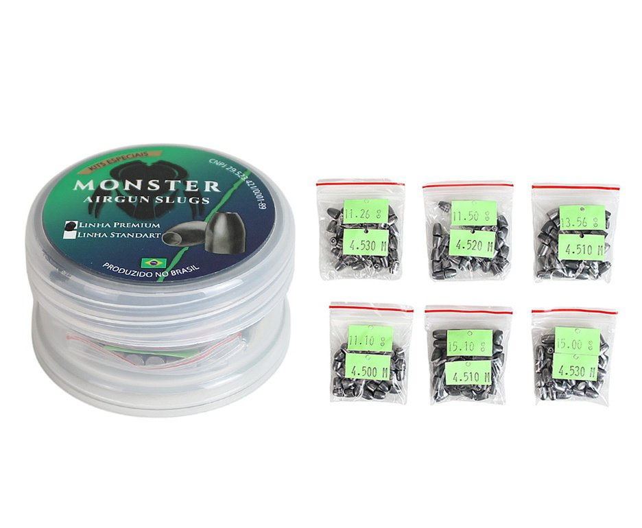 Chumbinho Slug Monster Kit Teste 11/13/15gr - 4,5mm - 210un