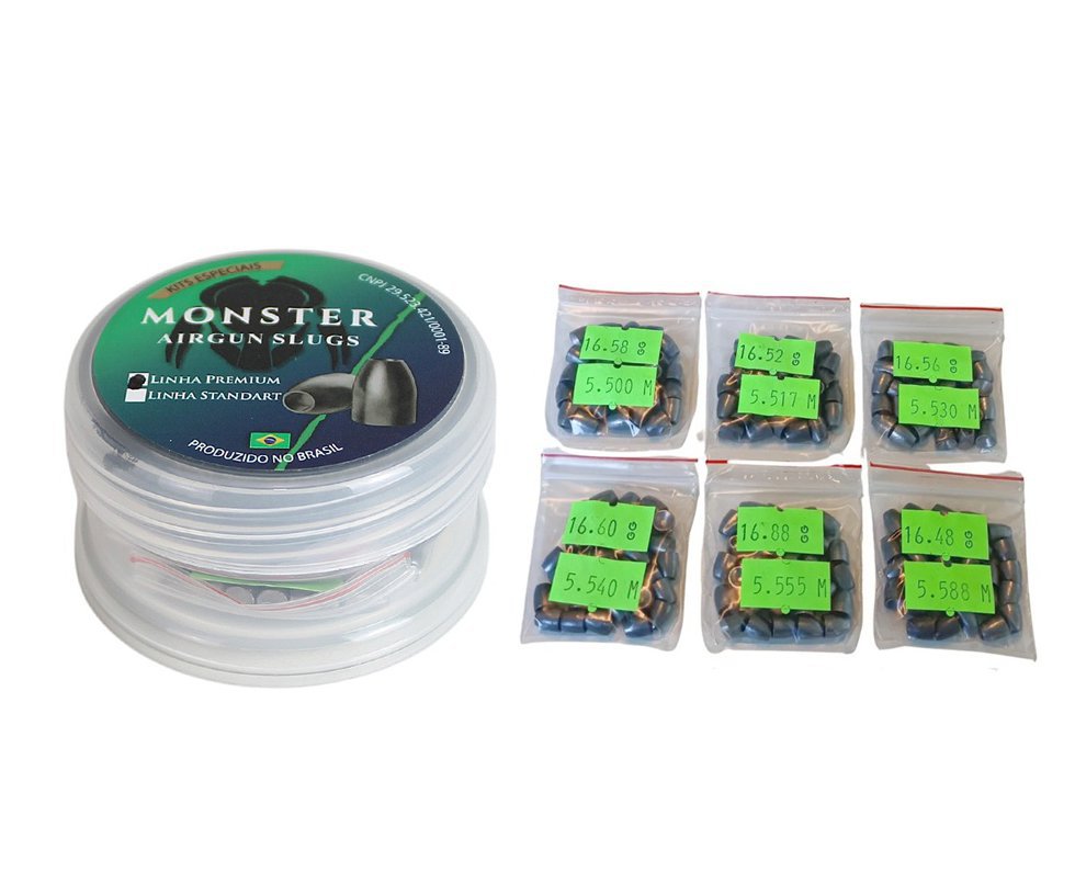 Kit Teste Chumbinho Slug Monster 5,5 a 5,588mm 16,48gr a 16,88gr - 180un