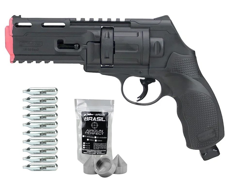 Revólver de Pressão CO2 HDR T4F .50 GEN2 Defense Umarex LTL + Munição Strike Fury + Co2
