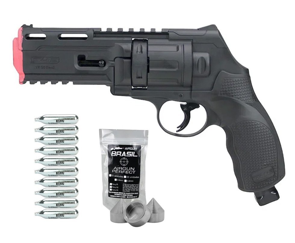 Revólver de Pressão CO2 HDR T4F .50 GEN2 Defense Umarex LTL + Munição Strike Fury + Co2