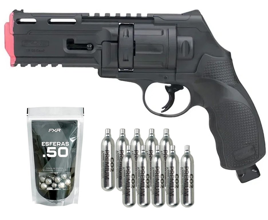 Revólver de Pressão CO2 HDR T4F .50 GEN2 Defense Umarex LTL + Munição Strike Fury + Co2